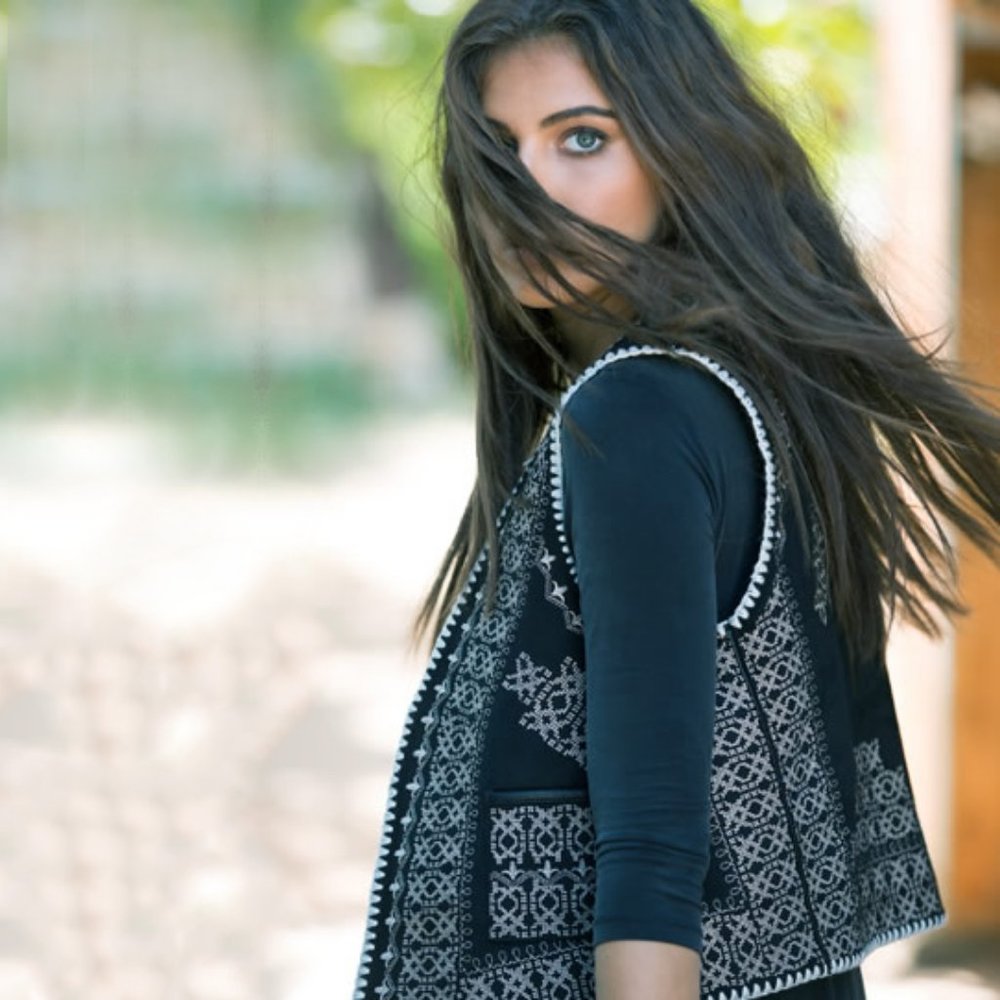 GYPSY 05 Boho Black Embroidered Sherpa Vest S